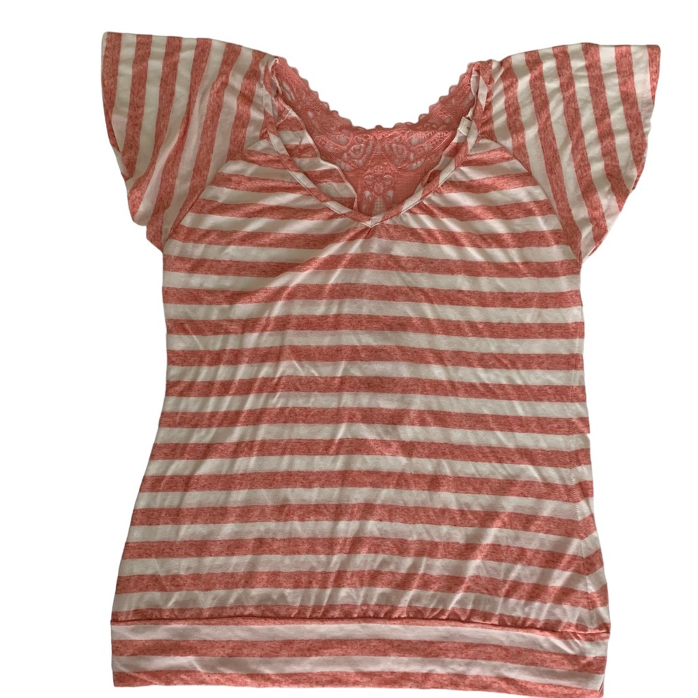 No Boundaries Pink & white stripped short sleeve shirt Size XXL lace embroidery